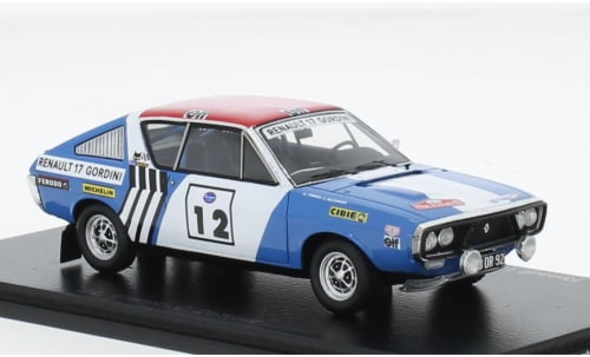 Diecast model cars Renault 17 1/18 Solido Gordini No.12 Rallye WM Rallye  Press on Regardless 1974 J-L.Therier/C.Delferier - Alldiecast.co.uk